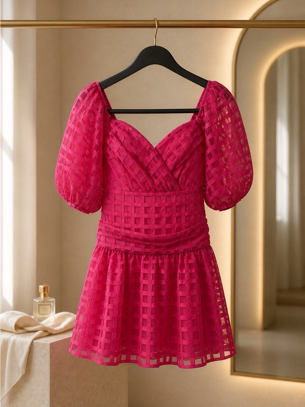 Hello Molly Fuchsia Puff-Sleeve Mini Dress